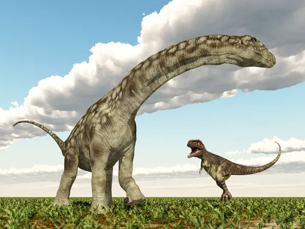 Dinozorlar Argentinosaurus ve Mapusaurus bir arazide