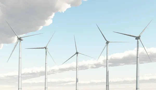 stock image Wind turbines against a blue sky with clouds