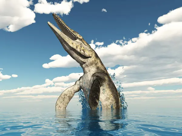 stock image Mosasaur Tylosaurus jumps out of the sea