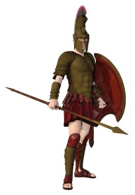 Eski Yunan 'dan gelen Spartalı savaşçı beyaz arka planda izole edildi