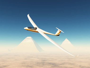 Mısır piramitleriyle çöl manzarası üzerinde planör