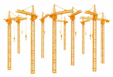 Yapı vinçleri beyaz arkaplanda izole edildi