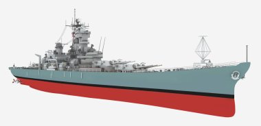 İkinci Dünya Savaşı 'nın Amerikan savaş gemisi beyaz arka planda izole edildi