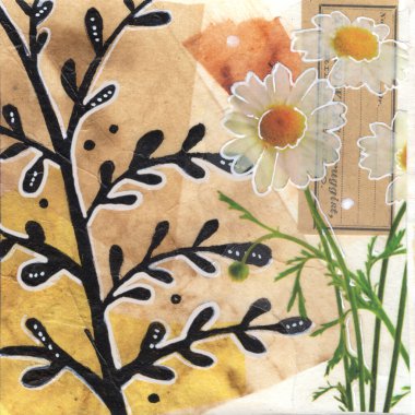 Çiçekler ve bitki elementleriyle sanatsal arkaplan kolajı