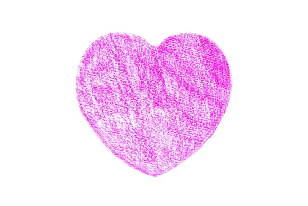 Lápis Mão Desenhado Coração Rosa Isolado Fundo Branco — Fotografia de Stock