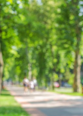 Bulanık odaklı insanlar parkta yürüyorlar..