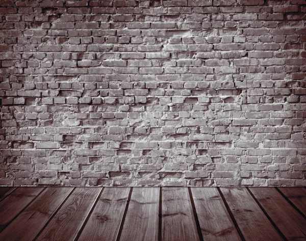 Interno Con Vecchio Muro Mattoni Pavimento Legno — Foto Stock