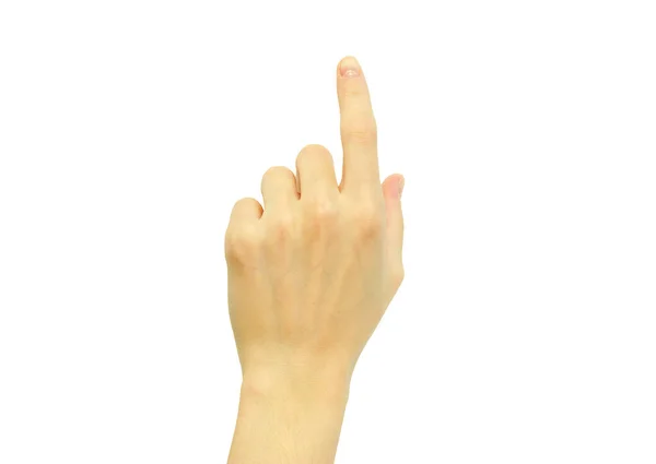 Hand Wijzend Aanraken Dringende Geïsoleerd Wit — Stockfoto