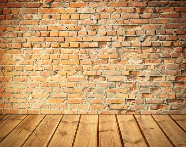Interno Con Vecchio Muro Mattoni Pavimento Legno — Foto Stock