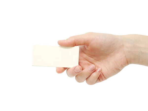 Γυναικεία Χέρια Που Κρατούν Κενό Φύλλο Χαρτιού Που Απομονώνονται Λευκό — Φωτογραφία Αρχείου