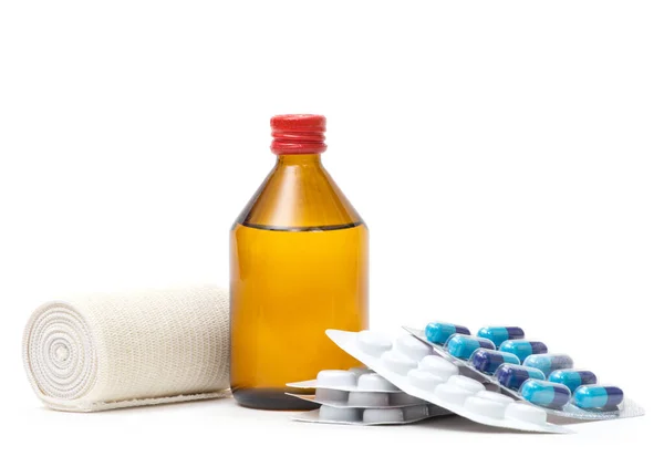 Medyczne Butelek Tabletek Białym Tle — Zdjęcie stockowe
