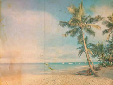 Resim tarz Hindistan cevizi ağacı üzerinde gökyüzü arka plan-- retro