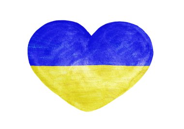 Arka planda izole edilmiş bir kalp devlet sembolü şeklinde Ukrayna bayrağı