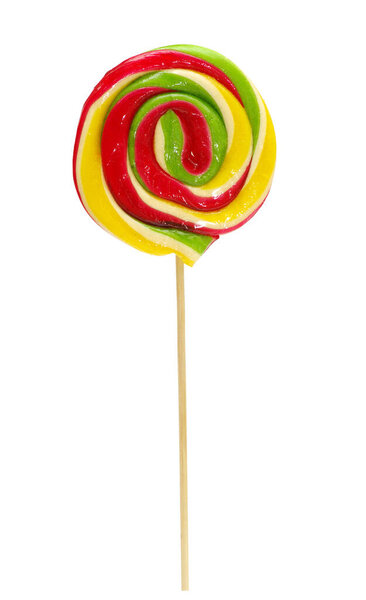 Цветной спиральный леденец на белом фоне
