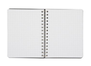 Open Spiral Notebook blank paper isolated on white background.