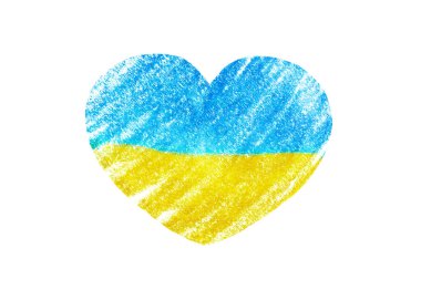 Arka planda izole edilmiş bir kalp devlet sembolü şeklinde Ukrayna bayrağı