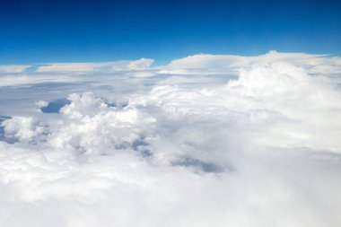 Clouds, a view from airplane window. Sky background