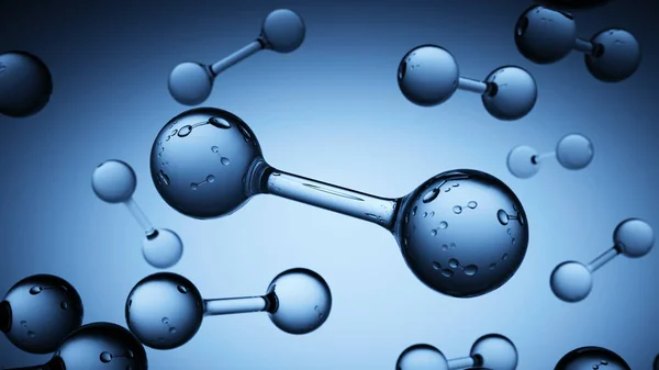 Abstrakte Multiple Moleküle Schweben Auf Blauem Klarem Hintergrund Mit Transparenten lizenzfreie Stockfotos