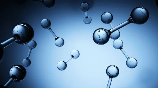Mavi bilim H molekülleri arka planda. Soyut yapı 3d çift molekül arkaplanı