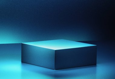 Aurora arkaplan temalı boş mavi kare podyum. Ürünleriniz için 3d bilgisayar grafik şablonu. Boş şablon.