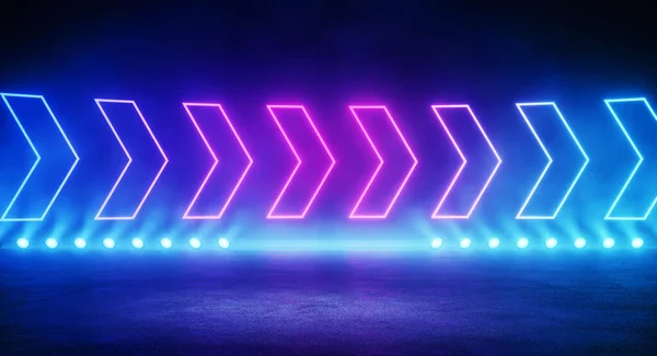 Spot ışıklarının aydınlatıldığı galeriye yönlü imleci olan soyut Neon odası