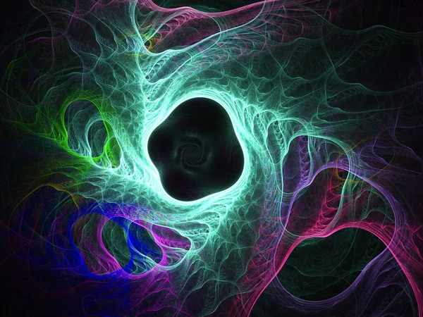 Фрактальные Цветные Абстрактные Круглые Кривые Линии Черном Фоне — стоковое фото