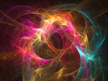 fraktal renkli soyut yuvarlak eğriler ve siyah arkaplan üzerindeki çizgiler