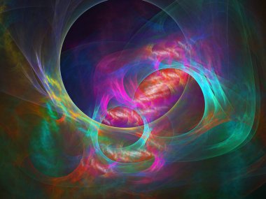 fraktal renkli soyut yuvarlak eğriler ve siyah arkaplan üzerindeki çizgiler