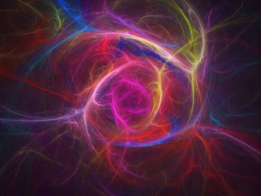 fraktal renkli soyut yuvarlak eğriler ve siyah arkaplan üzerindeki çizgiler