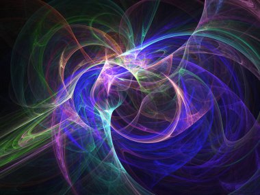 fraktal renkli soyut yuvarlak eğriler ve siyah arkaplan üzerindeki çizgiler