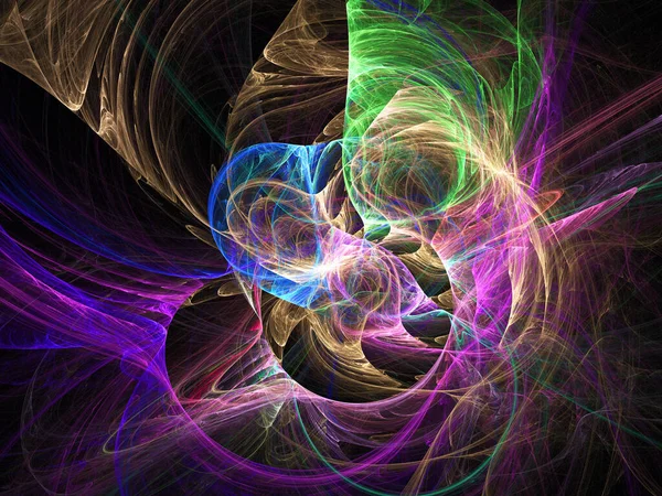 fractal colored abstract  round curves and lines on black background