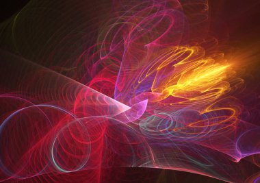 fraktal renkli soyut yuvarlak eğriler ve siyah arkaplan üzerindeki çizgiler