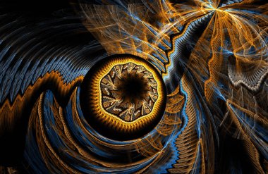 fraktal renkli soyut yuvarlak eğriler ve siyah arkaplan üzerindeki çizgiler