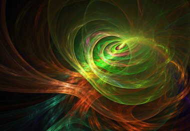 fraktal renkli soyut yuvarlak eğriler ve siyah arkaplan üzerindeki çizgiler