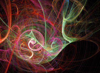 fraktal renkli soyut yuvarlak eğriler ve siyah arkaplan üzerindeki çizgiler