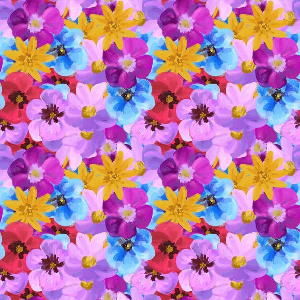 Seamless Flower Buds Pattern Buds Flowers Color Oil Acrylic Digital — стоковое фото