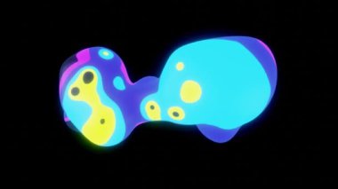Amorphous animated blobs. Looped animation.Moving abstract fluid shapes, color blob spots that morph to each other, cycled cartoon animation over black background.