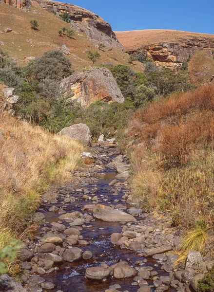 南非夸祖鲁 纳塔尔的Ukhahlamba Drakensberg公园内巨人城野生动物保护区内的两条大溪流 — 图库照片