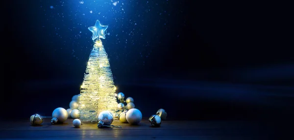 Kerstboom Kerstverlichting Kerstbanner Wenskaart Ontwerp Met Kopieerspac — Stockfoto