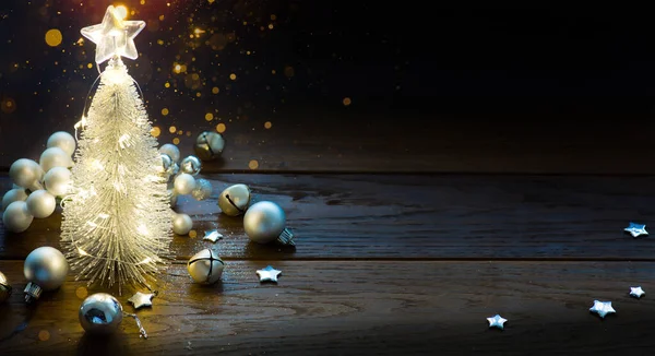 Weihnachtsbaum Und Weihnachtsbeleuchtung Weihnachtsbanner Oder Grußkarten Design Mit Kopierspac — Stockfoto