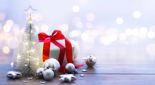 Choinka Prezenty Świąteczne Sztandar Świąteczny Lub Kartka Życzeniami — Zdjęcie stockowe