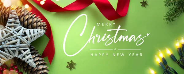 クリスマスと環境に優しい手作りのギフトの装飾 エコクリスマス休暇のコンセプトエコ装飾バナーデザイン — ストック写真