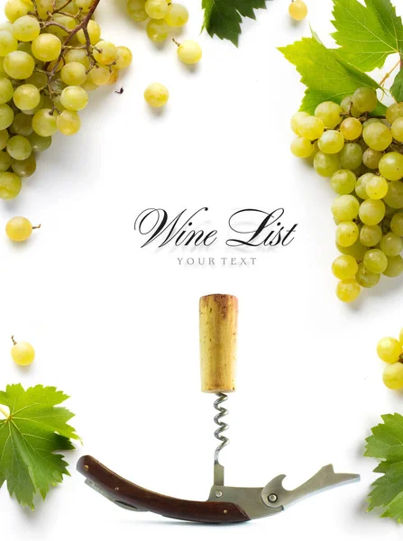 Wine List Wine Card Design Background Sweet White Grapes Bottle — Foto de Stock