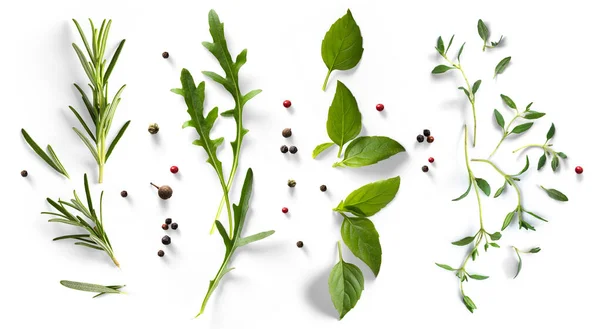 Friss Mediterrán Fűszernövények Fűszerek Fehér Alapon Élelmiszer Tervezési Elem — Stock Fotó