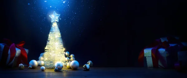 Noel Ağacı Noel Işığı Kopya Spac Ile Noel Afişi Veya Stok Resim