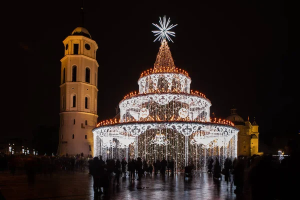 Vilnius Litouwen November 2022 Nachtzicht Belangrijkste Kerstboom Van Vilnius Hoofdstad — Stockfoto