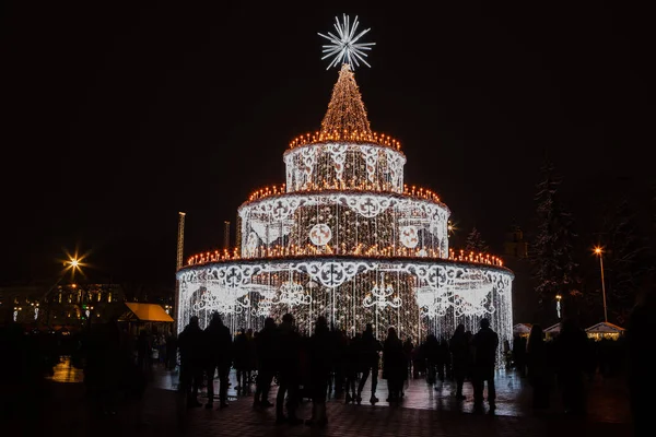 Vilnius Litouwen November 2022 Nachtzicht Belangrijkste Kerstboom Van Vilnius Hoofdstad — Stockfoto