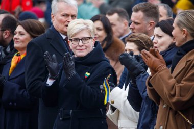 Vilnius, Litvanya - 11 Mart 2023: Ingrida Simonyte (ortada), Litvanya 'nın Bağımsızlığı Gününün Kutlanması sırasında Litvanya Başbakanı.
