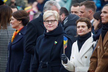 Vilnius, Litvanya - 11 Mart 2023: Ingrida Simonyte (ortada), Litvanya 'nın Bağımsızlığı Gününün Kutlanması sırasında Litvanya Başbakanı.
