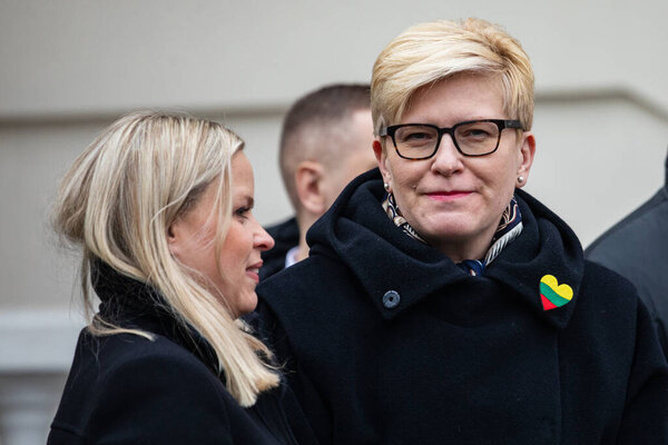 Vilnius, Lithuania - February 16, 2023: Ingrida Simonyte, Prime Minister of Lithuania during the celebration event of the State Restoration Day of Lithuania.